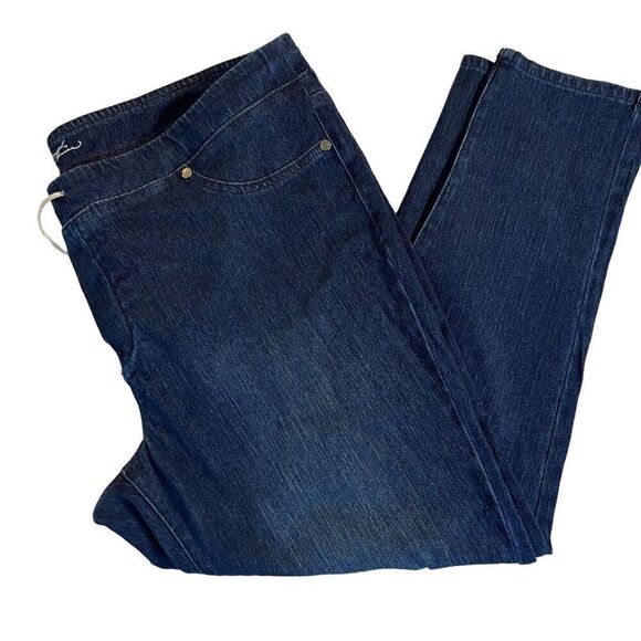 DG2 by Diane Gilman 2XP dark denim pull on drawstring jeans - Picture 1 of 12